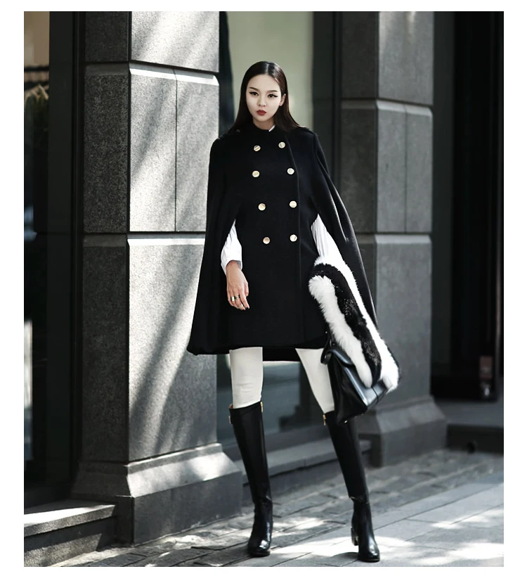 Европейская и американская мода размера плюс пончо накидка Новая мода Женское шерстяное пальто накидка пончо пальто