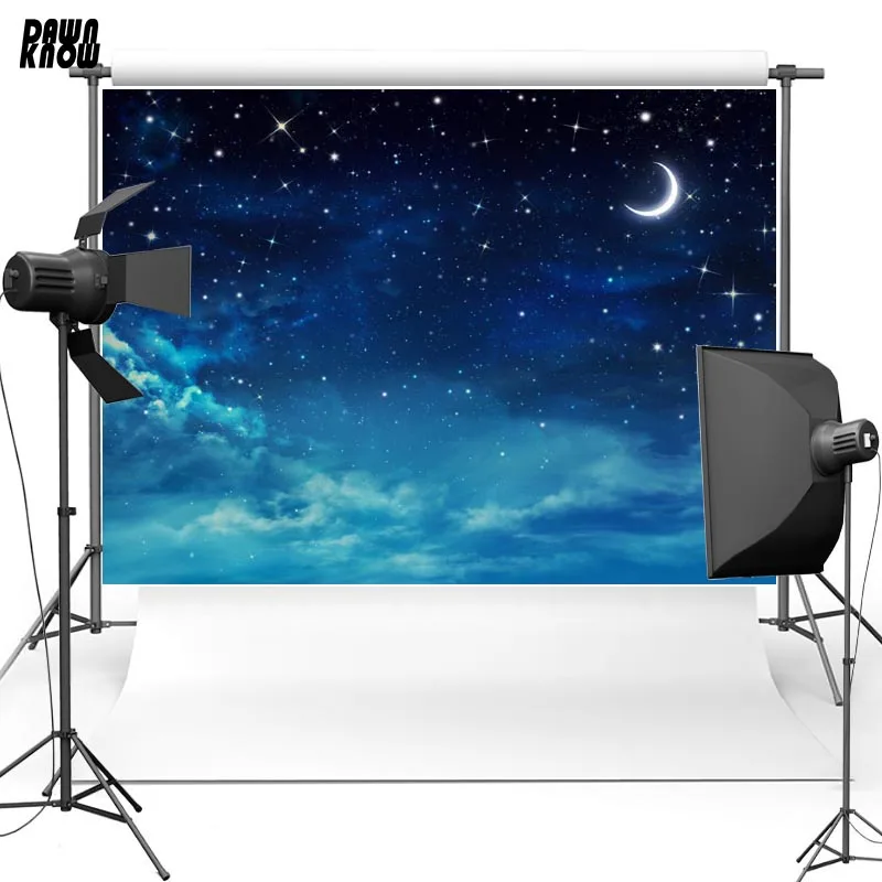 

DAWNKNOW Night Sky for Newborn Vinyl Photography Background Moon Polyester Backdrop For Children Photo Studio Props F2085