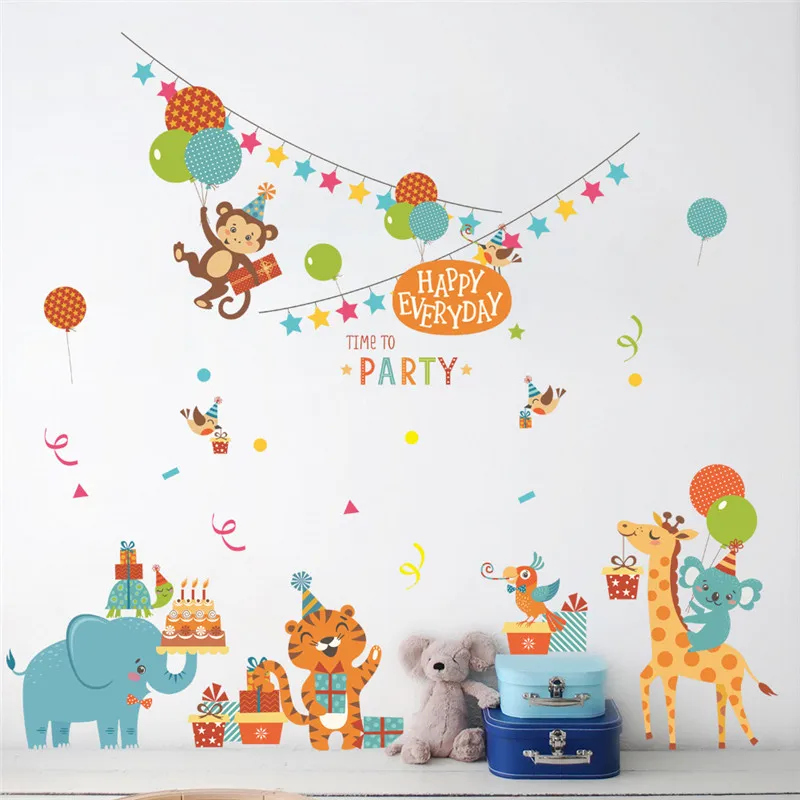 Cartoon balloon happy animal party wall stickers kindergarten children's room baby bedroom diy removable wallsticker murals Cartoon balloon happy animal party wall stickers kindergarten children's room baby bedroom diy removable wallsticker murals
