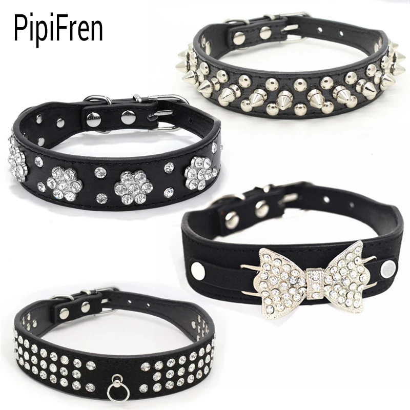 PipiFren Black Breakaway Cats Collars Accessories Spiked Rhinestone