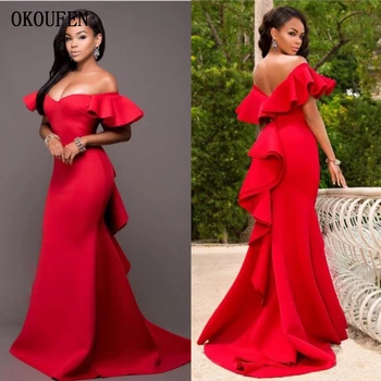

2019 Evening Dresses Long Red African Off the Shoulder Sexy Black Girl Prom Celebrity robe de soiree vestido de fiesta de noche
