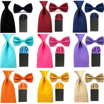 

Men Solid 8cm Tie Neckties Assort Satin Bowtie Pre-Folded Puff Pocket Square Set SETBW0052