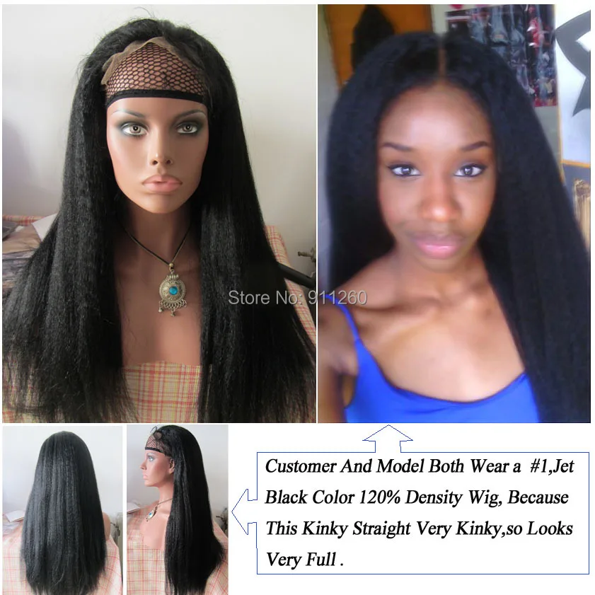 

Free Shipping! 24",Black Very Kinky Straight Human Hair  Front Lace And Full Lace Wigs For Black Women
