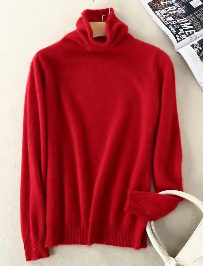Портной Овцы Новинка чистый норковый кашемировый свитер женский пуловер с высоким воротником женский толстый теплый мягкий свитер хеджирование - Цвет: red