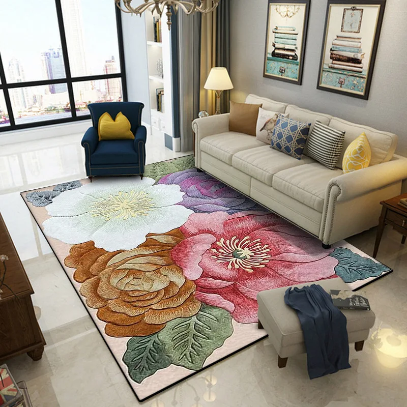 Американский Классический Простой 3D большой цветочный дверной коврик для спальни гостиной напольный коврик прикроватный ковер бархатный плюшевый принт ковер