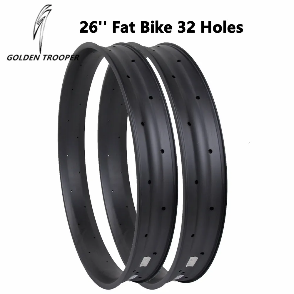 Carbon 26 Inch Snow Bike Wheels 32 Holes Clincher Hookless Rims 80mm