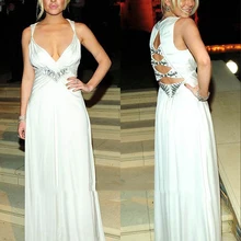 Линдсей Лохан сексуальный белый v шеи бисером этаж длина длиннее шифоновое платье знаменитости вечернее платье на ким кардашян свадьба