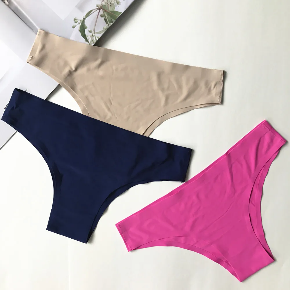 

New Fashion Ice Silk Seamless Briefs Plus Size Sexy Breathable Solid Pure Color Black Low-Rise Panties Women Underwear Briefs