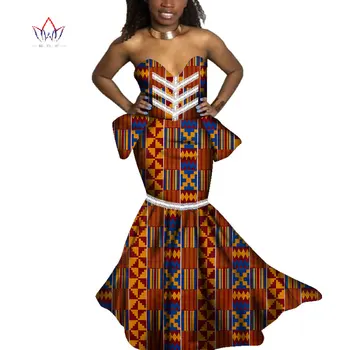 

Bazin Riche African Print Evening Long Dresses DashikiAfrican Dresses for Women African Clothes Women Strapless Dresses WY4371
