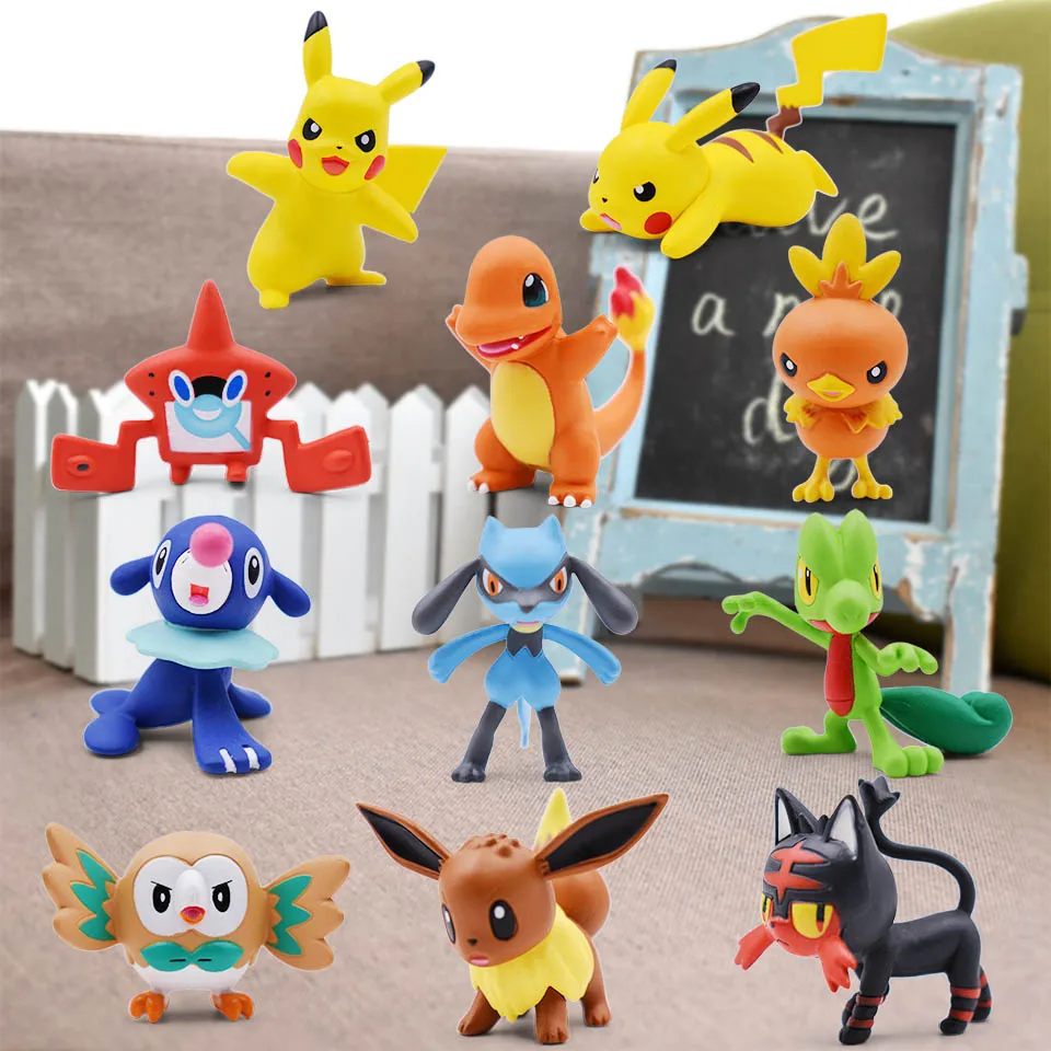 3-4 cm. 2 “Pikachu Squirtle Charmander Pokemon Popplio Torchic Treecko, Riolu Rotom Rowlet Litten Anime figura de acción juguetes De La muñeca