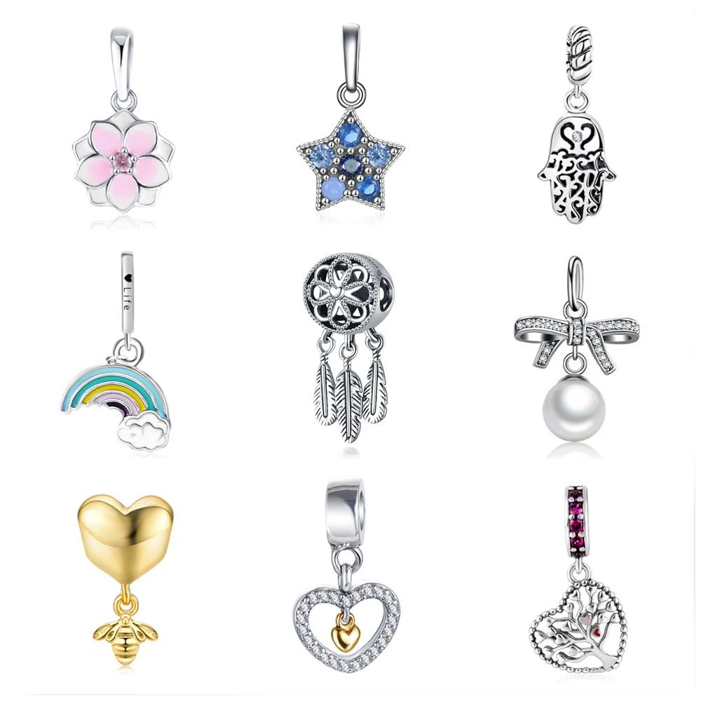 

2019 New 925 Sliver Hanging Charms Gold Enamal Pendant Bead Charm Fit Pandora Bracelet DIY Charms For Jewelry Making