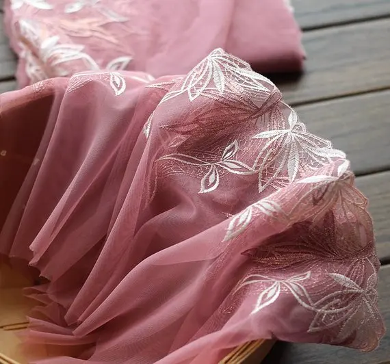 

2 Yards Lace Trim Leaves Floral Embroidered Tulle Lace 7.87 Inches Wide