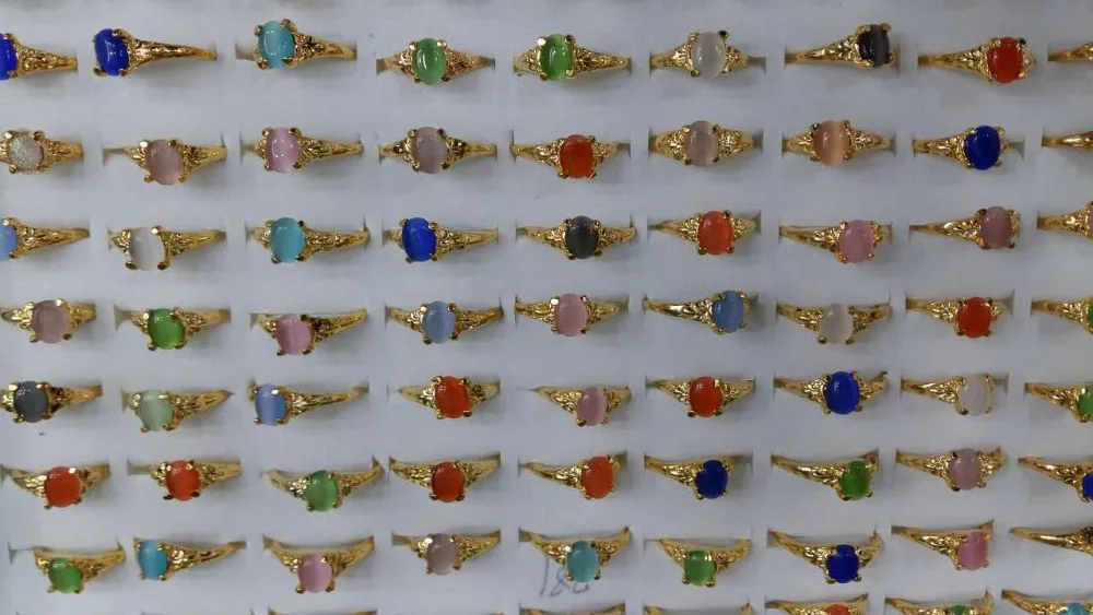 Европа Мода розовое золото кольцо с натуральным камнем смешанный размер