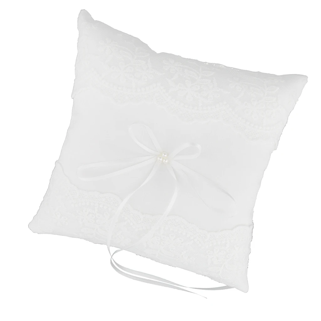 Romantic Lace Ring Pillow Wedding Engagement Reception Decorations Ring Pillow Lace+Ribbon Ring Holder White 20cm