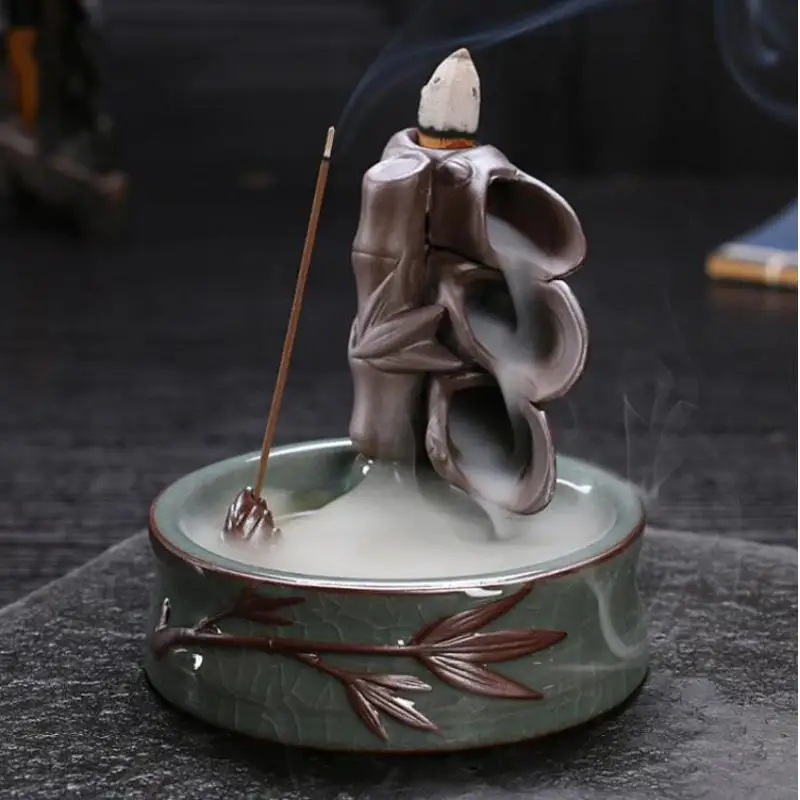 

Ceramic Incense Holder Conch Shape Shell Backflow Incense Burner Smoke Waterfall Vintage Bamboo Moon Home Decor Porcelain Censer