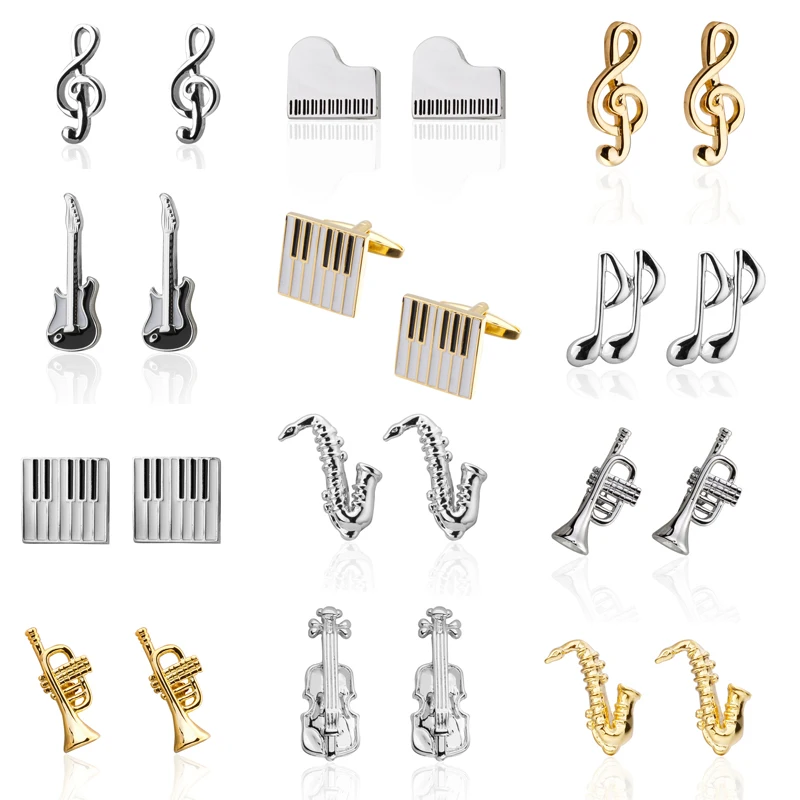 High Quality 2018 Fashion Musician Cufflinks sax Piano music designs copper material men cufflinks whoelsale&retail