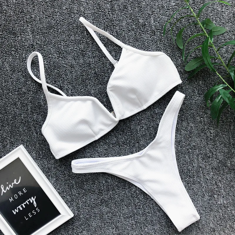 

Solid Sexy Mini Thong Bikini V Brazilian Bikinis 2019 Women Female Swimwear Swimsuit Let Cut Bathing suits Let Cut Two-pieces