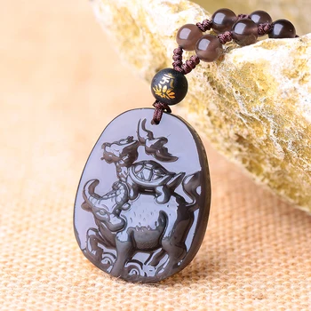 

blessing cow Turtle come black Stone pendant Belong snake Of people Lucky mascot necklace