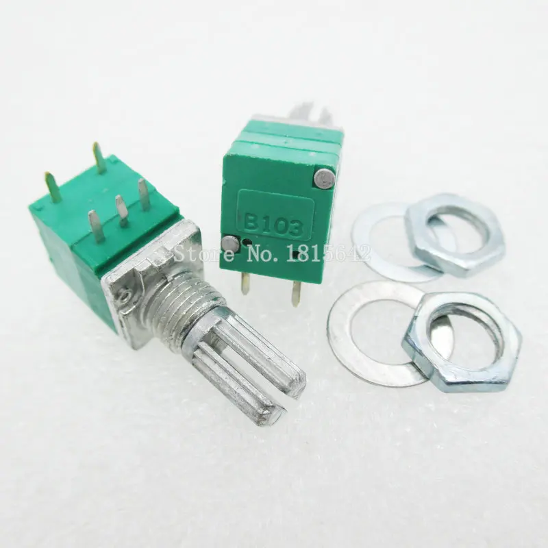 

5PCS/LOT 5pin RV097NS single linked potentiometer B10K with a switch audio / power amplifier /sealing potentiometer handle 15mm