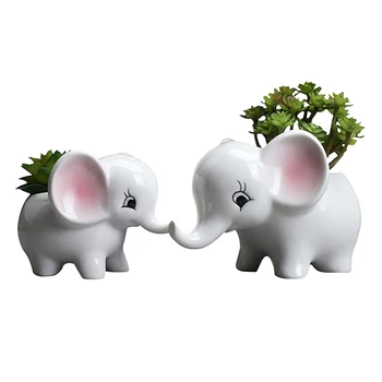 

2PCS Ceramic Elephant Tabletop Decor Romantic Outdoor Anniversary Gardening Colorful Bedroom Gift Meaty Flower Pot