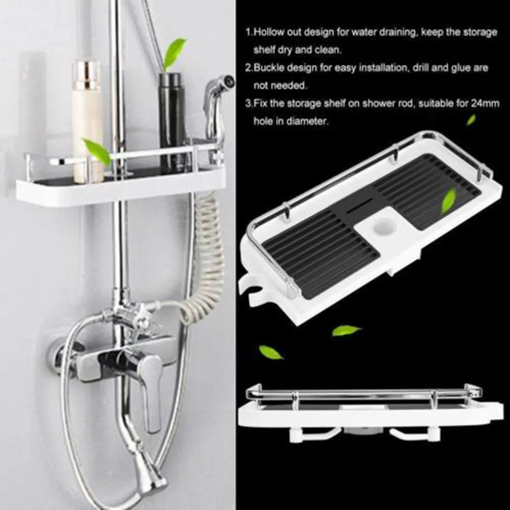 

Largre Bathroom Pole Shelf Shower Storage Caddy Rack Organiser Tray Holder