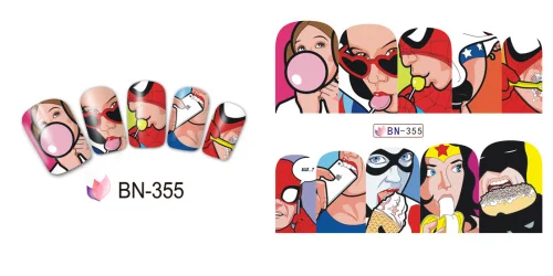 1 лист сексуальная леди изображения искусства ногтя переводные наклейки цвета моды полное покрытие ногтей девушка украшения TRBN349-360 - Цвет: BN355