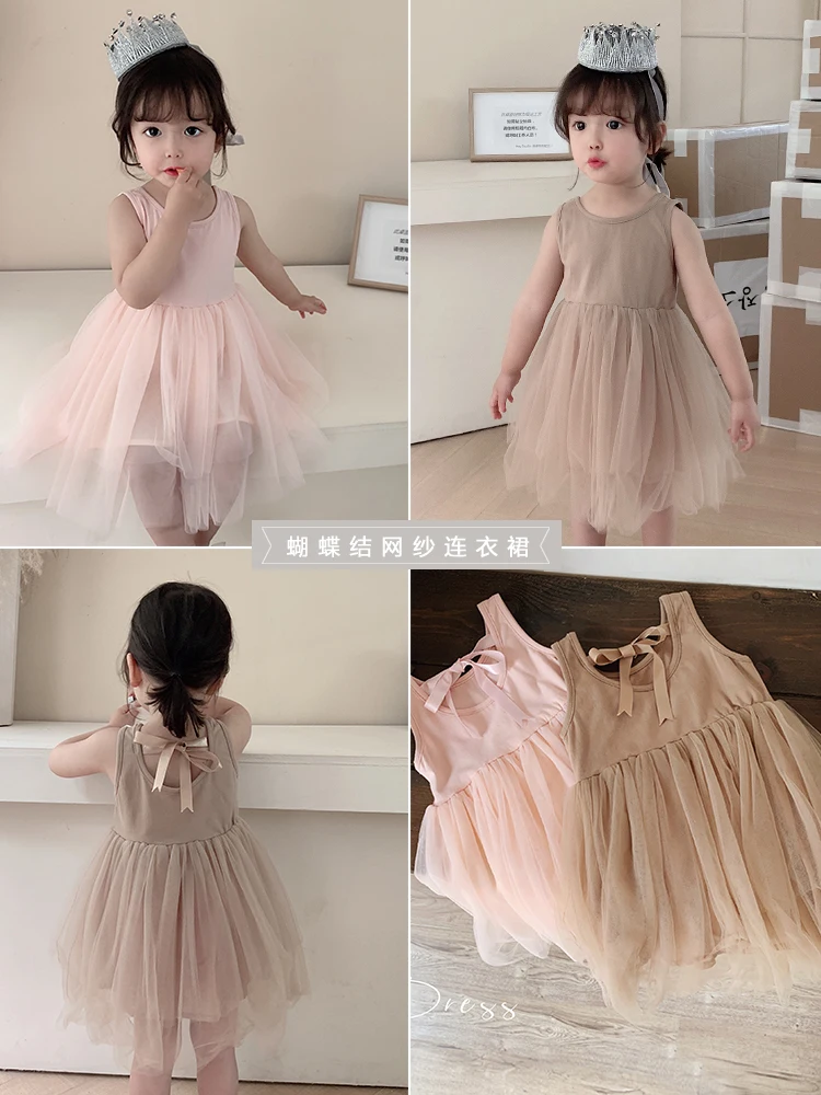 

Girls Sleeveless Vest Cotton with Lace Tutu Princess Dresses Summer Children Baby with Back Drawstring Bow Full Dress Clothes