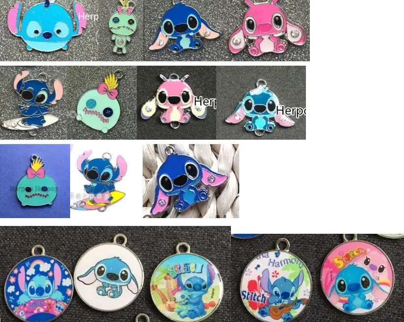 

New Lot 10pcs cartoon stitch mix Enamel Metal Charm earrings necklace Pendants DIY Jewelry Making Party Favors