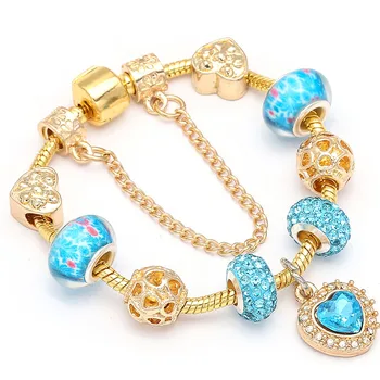 

BAOPON European Style Blue Heart Charm Bracelets & Bangles Marano Beads Fits Brand Bracelets for Women Jewelry Girlfriend Gift