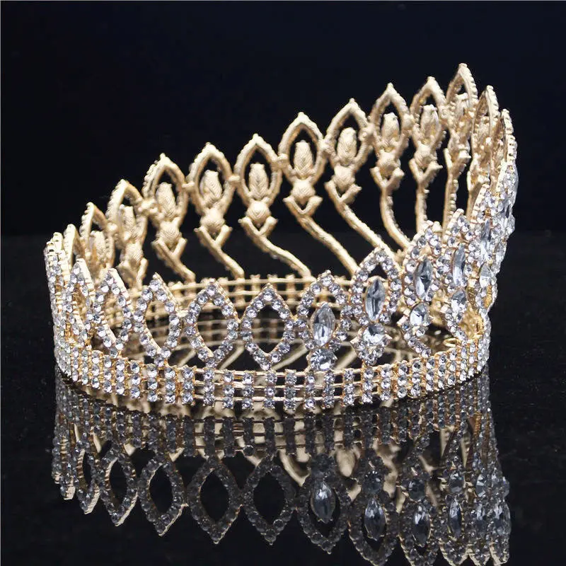 Moda cristal de metal grande coroa tiaras