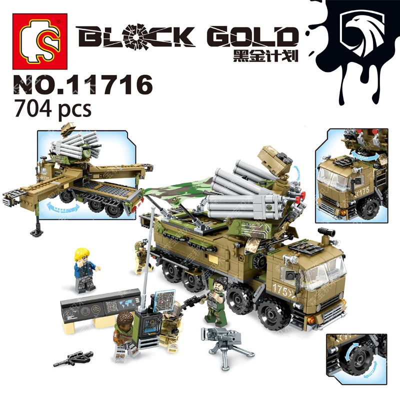 

Black Gold-Defense Command Headquarters Military Series Building Blocks Bricks Compatible with legoinset Model toys Sembo 11716