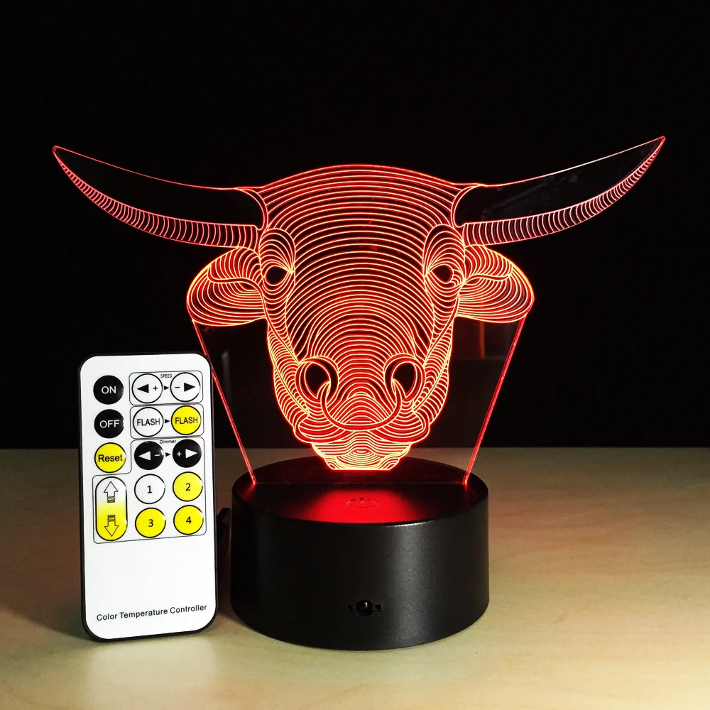 3D животное бык; корова USB светодиодный светильник 7 цветов изменить Бог крупного рогатого скота сенсорный настольный ночник индийский домашний декор креативный настольный свет пульт дистанционного управления