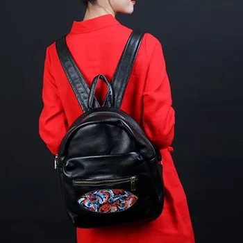 

XIYUAN BRAND luxury and fashion chinese national vintage flower Genuine Leather ethnic embroidery bag embroidered backpack s