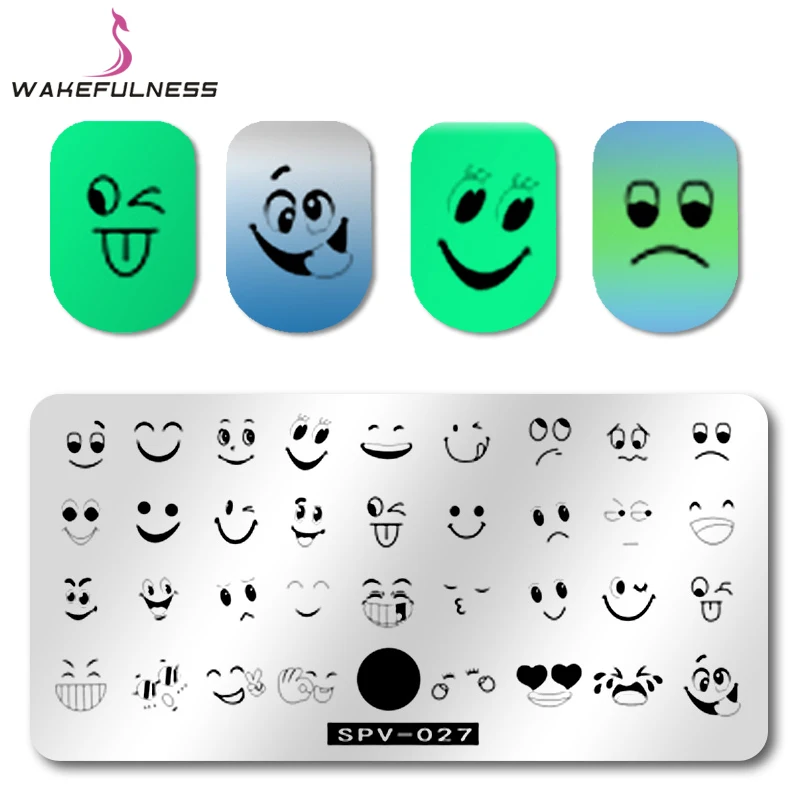 

1Pcs Face Emoji Nail Stamping Template Plates Various Expression Image Rectangle Nail Art Stamp Plate Manicure Stencils Tool