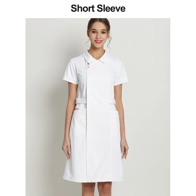 Плюс размер униформа медсестры медицинское платье скраб рабочая одежда белый для женщин стрейч спа Униформа косметолога - Цвет: Short Sleeve