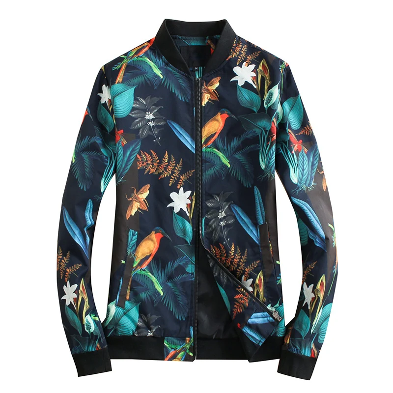 

Top Grade 2019 New Fashion Brand-Clothing Jacket Men Casual Flower Color Mens Coats Mandarin Collar Jackets For Men M-5XL
