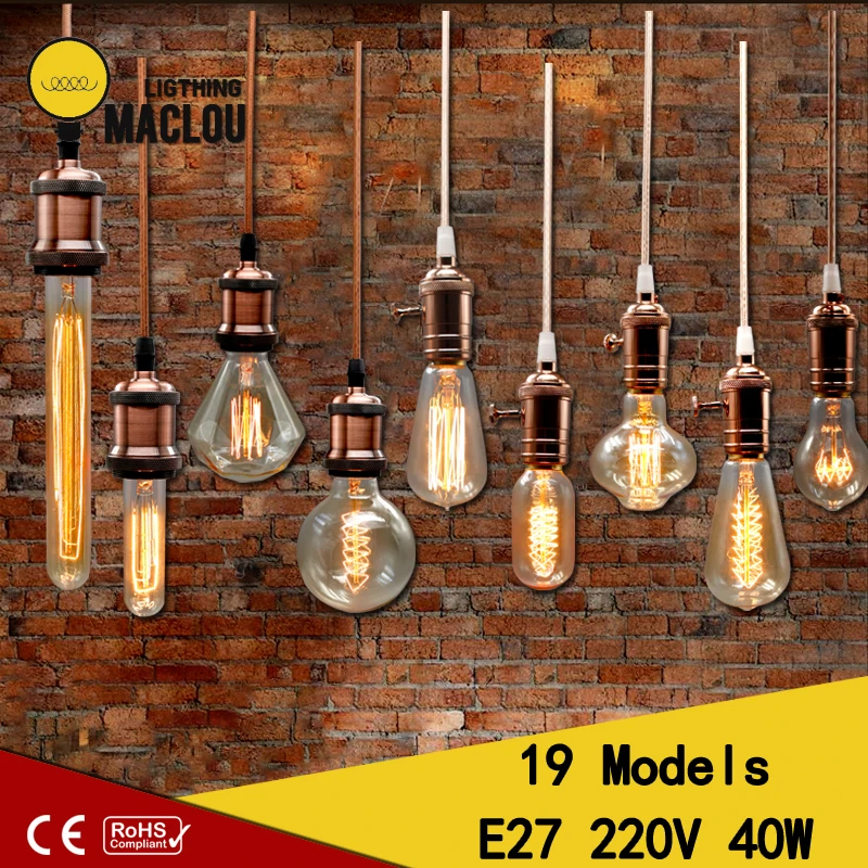 Ретро лампа Эдисона ST64 G80 A19 E27 Ampoule винтажная накаливания Eidson 220v 40w колба в виде