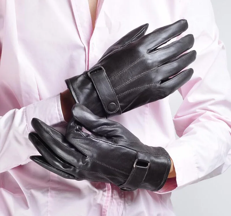 Новая мода натуральная кожа овчины перчатки натуральный мех кожа мужские варежки зимние толстые теплые черные перчатки G199