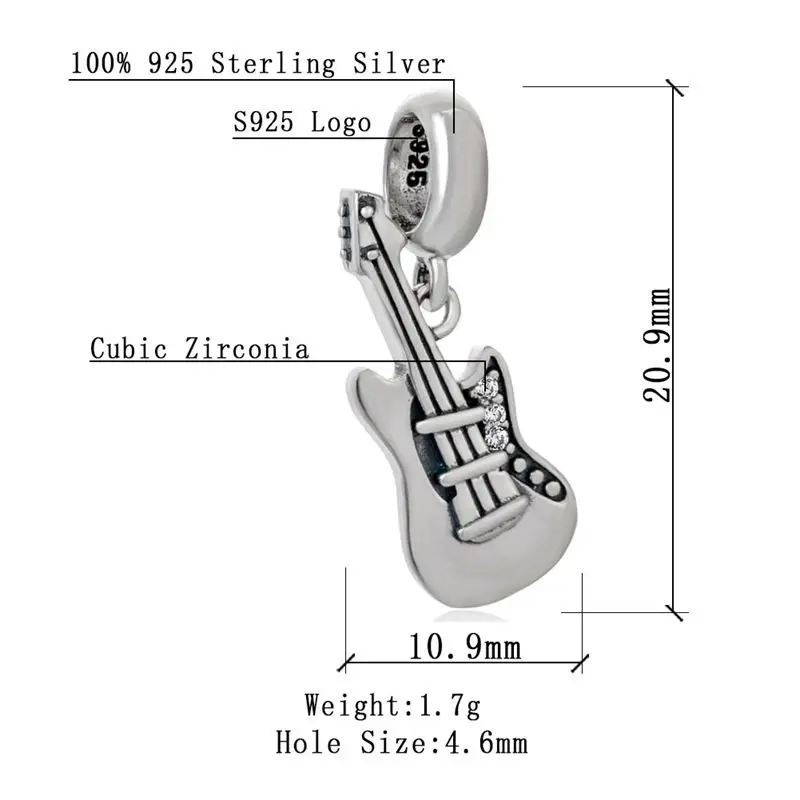 Sterling Silver Band Electric Guitar Charm