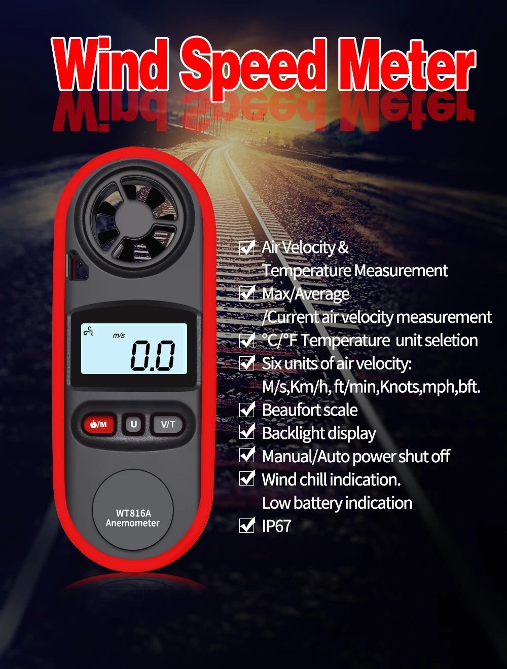 Digital Anemometer Mini Thermometer Handheld Anemometro Pocket Wind Speed Gauge Meter Air Temperature Measure | Инструменты