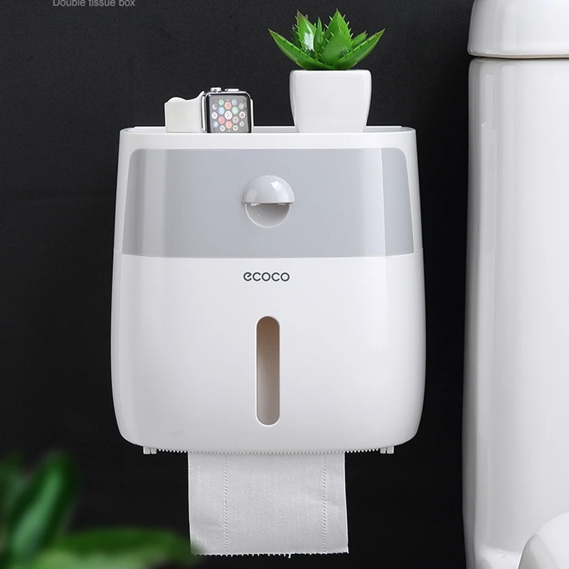 

Wall-mounted Press-opening Waterproof Double-layer Tissue Box Storage Box with Drawer Mobile Phone Tablet Rack
