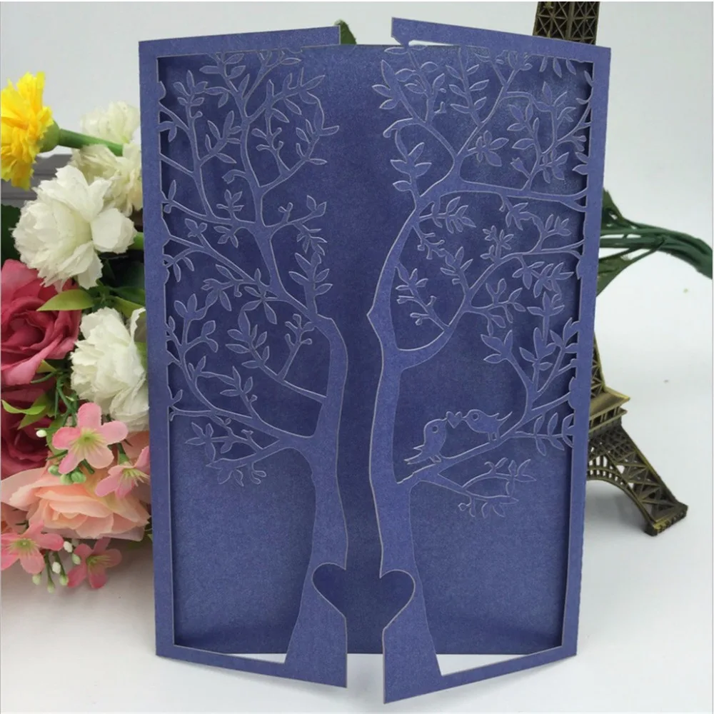 

50pcs chic tree love heart wedding invitations card 15colos free printable Christmas card sylvanian families party decoration