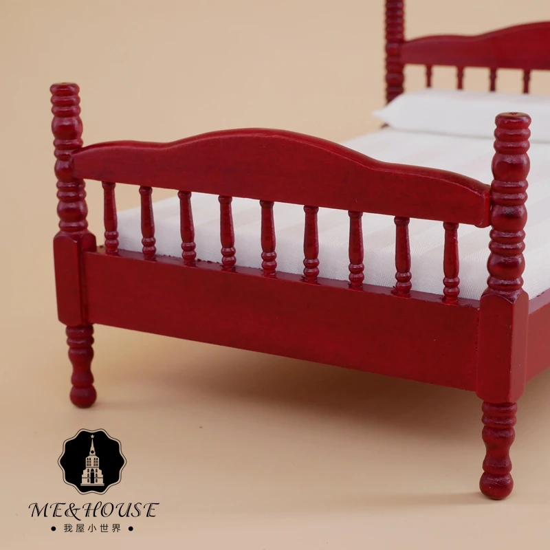 1:12 دمية أثاث مصغر السرير طاقم غرفة نوم الصينية نمط خمر الرجعية سرير مفرد وسادة لعبة التبعي 22036