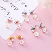 MINGQI сладкий цветок жемчуг бант-кулон серьги корейский тренд простой стеклянный Сакура женские серьги ювелирные украшения в подарок