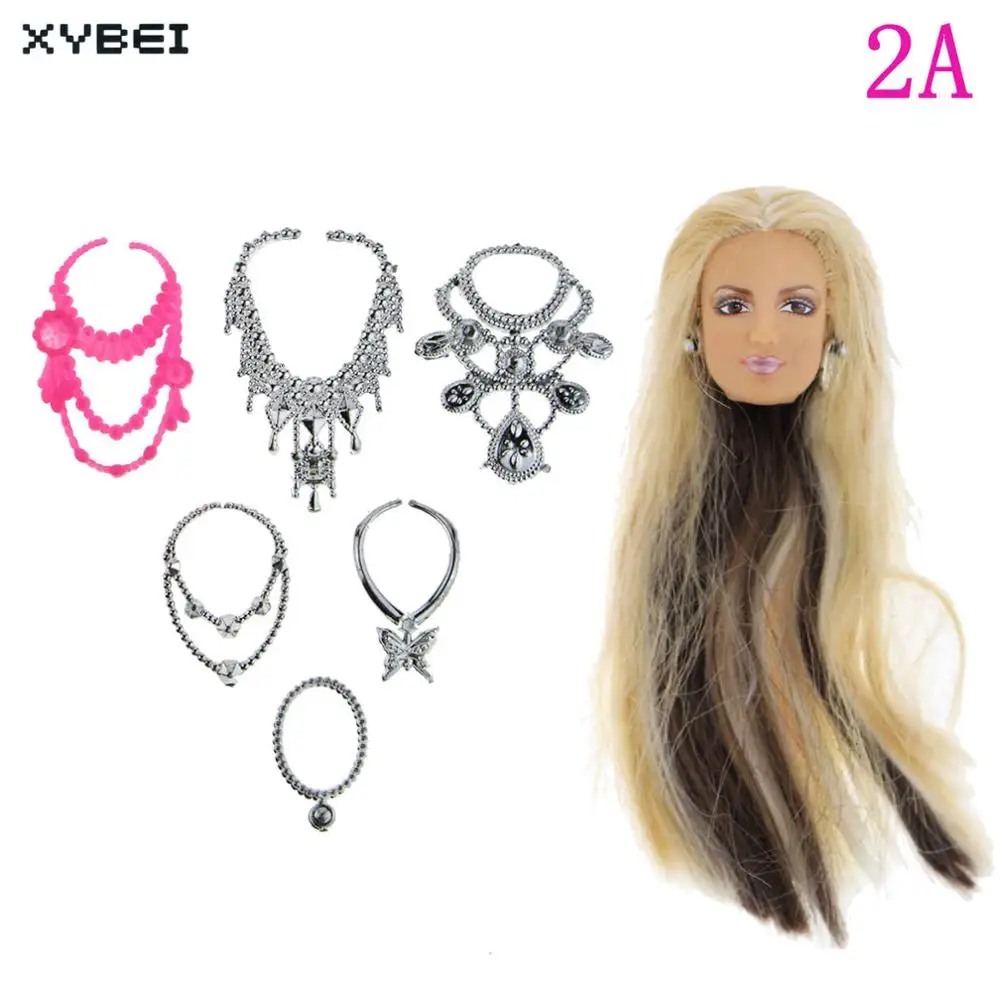 1 лот Высокое качество кукла голова+ 6x модные пластиковые ожерелья Подвижные Гибкие DIY аксессуары для 1" кукла кукольный домик игрушка крутая - Цвет: Style 2A