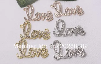 

Free shipping Wholesales: 24pcs 45mmx32mm Alloy Multi Color Love Bead,Pave Bracelet with Crystal