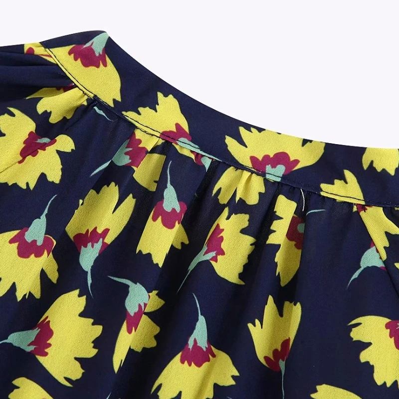 Buy 2019 Women fashion flower printing shirtdress single breasted chic midi Dress pleats casual loose Dress Vestidos clothing DS2629