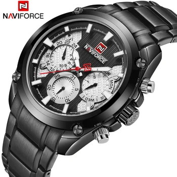 

NAVIFORCE Top Brand Luxury Watch Business Waterproof Date Week Quartz Watch Full Stainless Steel Sport Wrist Watch Men Clock