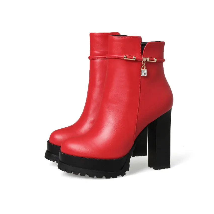 ESVEVA/ г. Женские ботинки на высоком каблуке, два разных типа ботильоны на платформе на молнии осенние ботинки на высоком квадратном или тонком каблуке размеры 34-39 - Цвет: square heel red