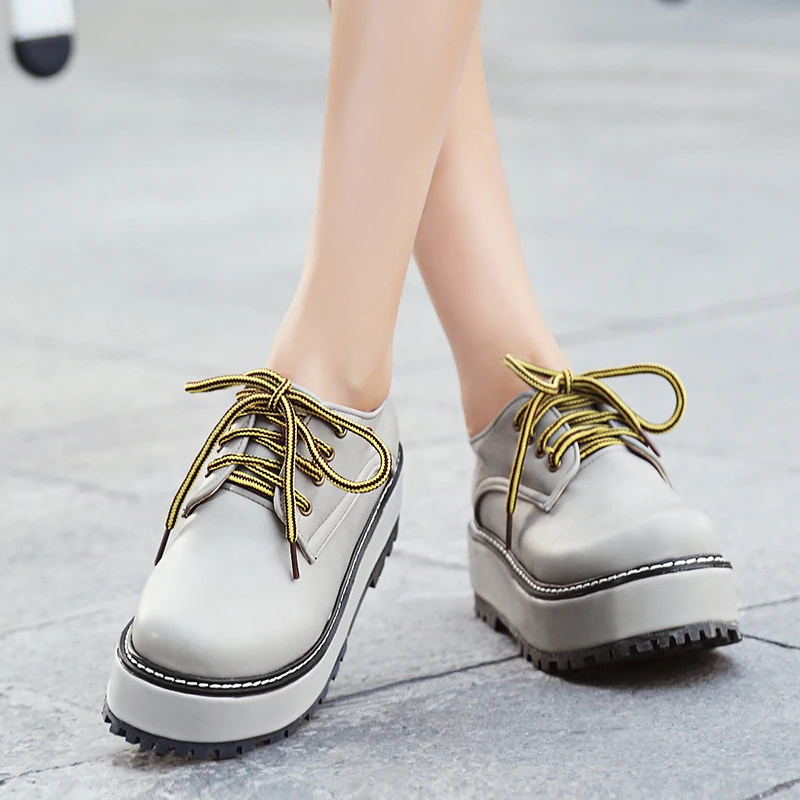 

NEW 2017 Fashion All-match Causal Women Loafers Flats Shoes Woman Lace Up Platform(4cm) Shoes Ladies Comfort shoes Size 34-43